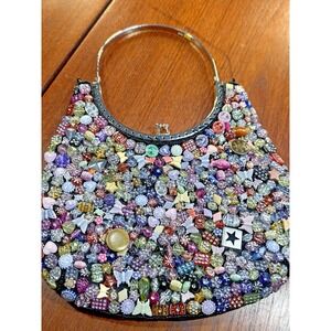 Vintage 90's Y2K La Viola Black Beaded Purse With Top Handle And Clasp Closure